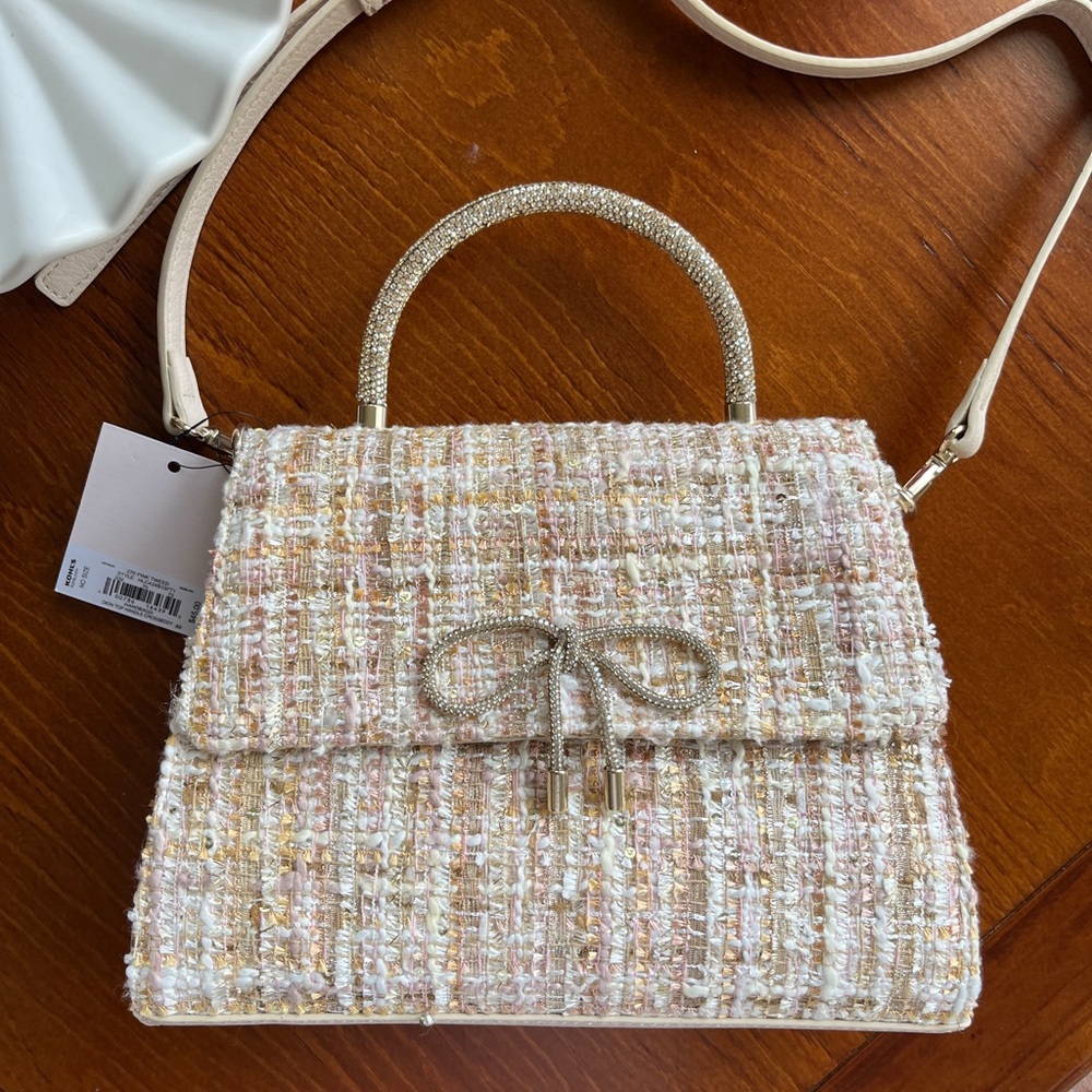 LC Lauren Conrad pink tweed Dion top handle crossbody purse NWT